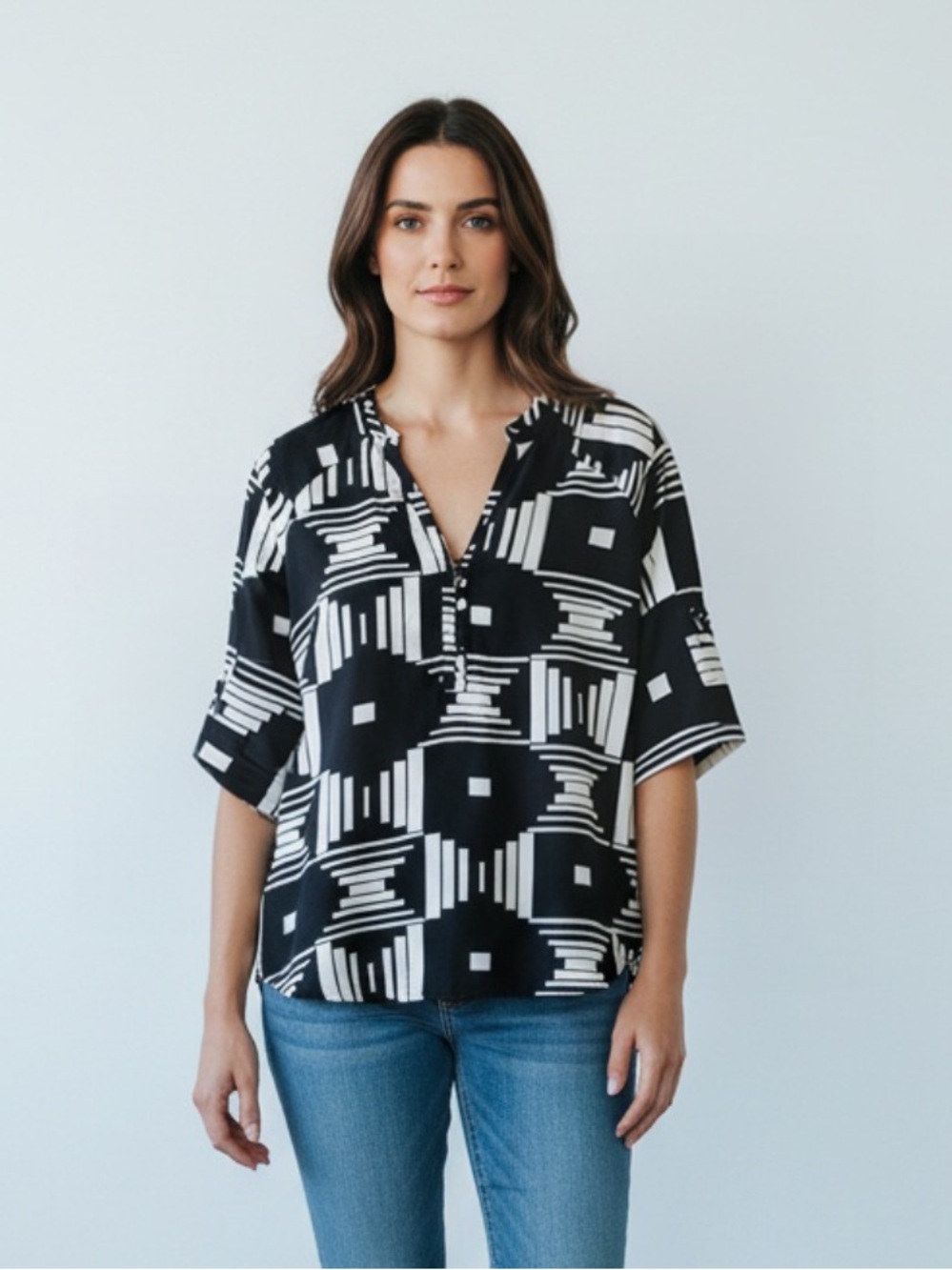 Yumi Kim Black White Geo Print Top S